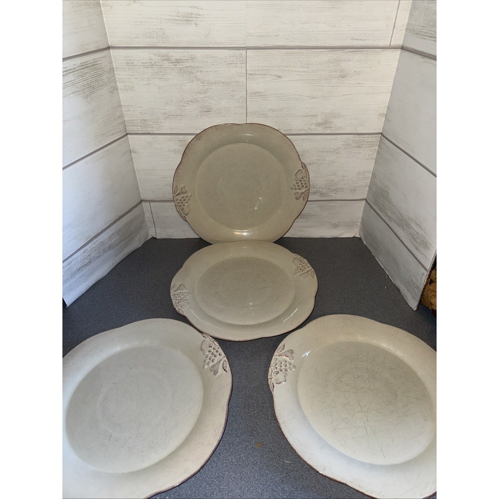 4 Casafina Casa Stone Madeira Harvest Cream Round‎ Dinner Plates Portugal Fruits